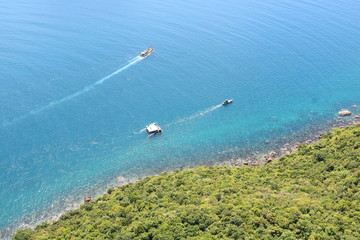 Southeast Asia -Vietnam sea view from sky-car to Phu Quoc islands . Blue ocean view 