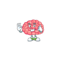 Brain mascot cartoon design make a call gesture