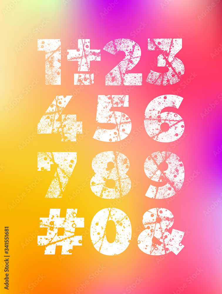 Fototapete grunge alphabet font. abstract handmade sans serif typeface. set of distress textured numbers. ink s