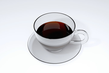 Cup of coffee isolated 3D on white background, glass material.