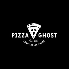 Pizza Ghost logo design vector, good vintage retro logo for restaurant, catering, fast food etc.