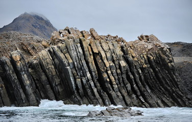The texture of basalt rocks on the island of Svalbard.