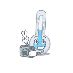Cold thermometer mascot design as a professional photographer working with camera