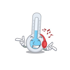 Cold thermometer Cartoon design concept listening music