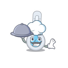 Cold thermometer chef cartoon character serving food on tray