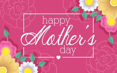 happy mothers day card with flowers square frame