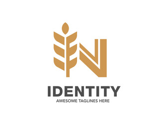 initial letter N with wheat seed logo concept, Agriculture wheat Logo Template vector icon