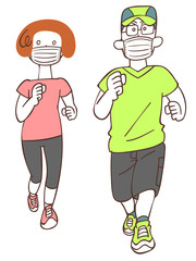 マスクをつけてジョギングする夫婦
