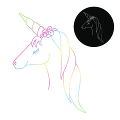 Linear unicorn vectone line for decorative design. Cute magic cartoon fantasy cute animal. 