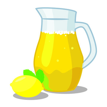 refreshing lemonade in a jug, lemon and mint leaves