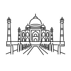 Taj Mahal Line Art Vector. Isolated on White background