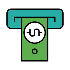 dollar bill in atm hole line and fill style