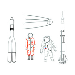 Collection of illustration of the space race between the United States and the former Soviet Union. illustration for web and mobile design.