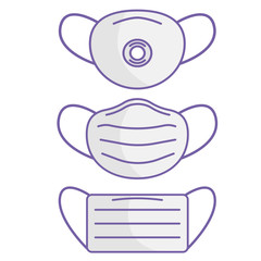 Medical mask N95 icon set. Protective respiratory mask. Virus and dust protection. Coronavirus. Mask N95. Flat cartoon design. Vector illustration