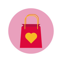 shopping bag paper with heart love block and flat style