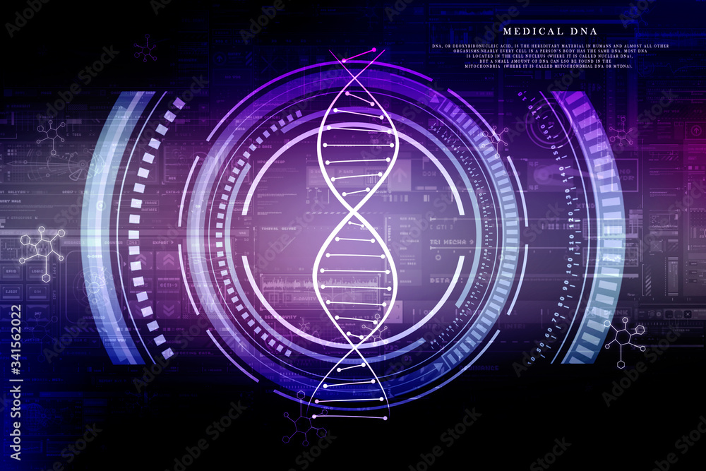 Poster 2d render of dna structure, abstract background