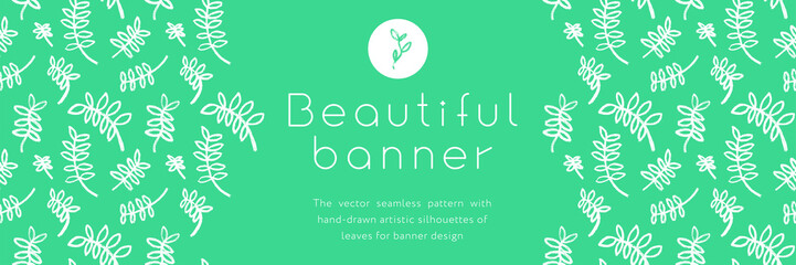 Vector herbal banner with drawings of herbs. Natural cosmetic image. Leaf silhouette for eco store, healthy food. Botanical background for bio pattern, herbal medicine with organic illustrations.