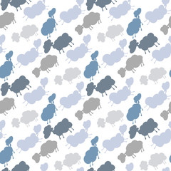 Seamless pattern with cute sleeping sheep. Design for children's clothing, fabric, textiles, children's room decoration, wrapping paper. Vector illustration