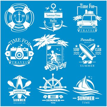 Summer time vintage logo set, vector illustration