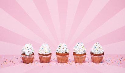Sweet cupcakes with cream on a bright background