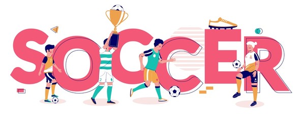 Soccer typography banner template, vector flat illustration