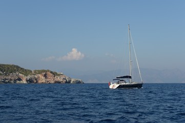 Yacht in the Aegean Sea near the Turkish city of Marmaris
