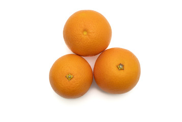 Group of fresh whole and cut orange isolated on white background. From top view