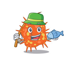 Cartoon design concept of burkholderia mallei while fishing