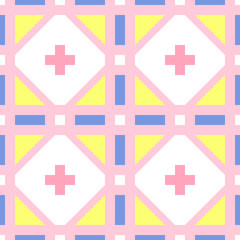 Obraz premium Geometric ornament of rhombuses and triangles in the native American style. Seamless vector pattern for web, print, textile, wallpaper, card, wrapping paper and background