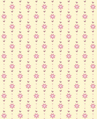 Floral seamless pattern with hearts in cute retro style. Hand drawn illustration for web and print, wallpaper, background, scrapbooking and wrapping paper, textile.