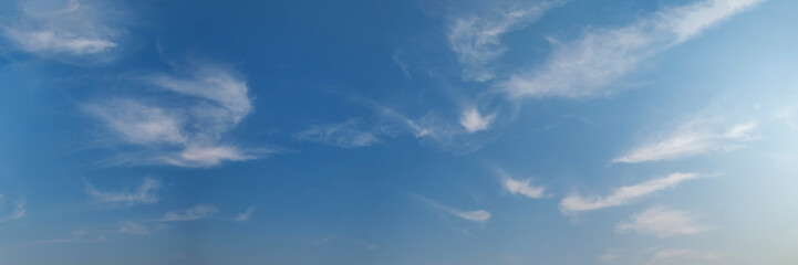 Panorama sky with beautiful cloud on a sunny day. Panoramic high resolution image.