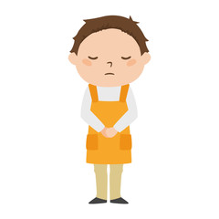 おじぎをしているスーパーマーケットの男性スタッフのイラスト。