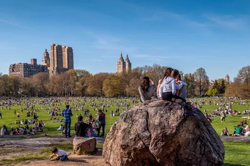 Wall murals Central Park Central Park, Manhattan, New York, USA - April 17, 2016. Sunny day in Central Park. People lying on the grass spending their leisure time with friends and family relaxing. 