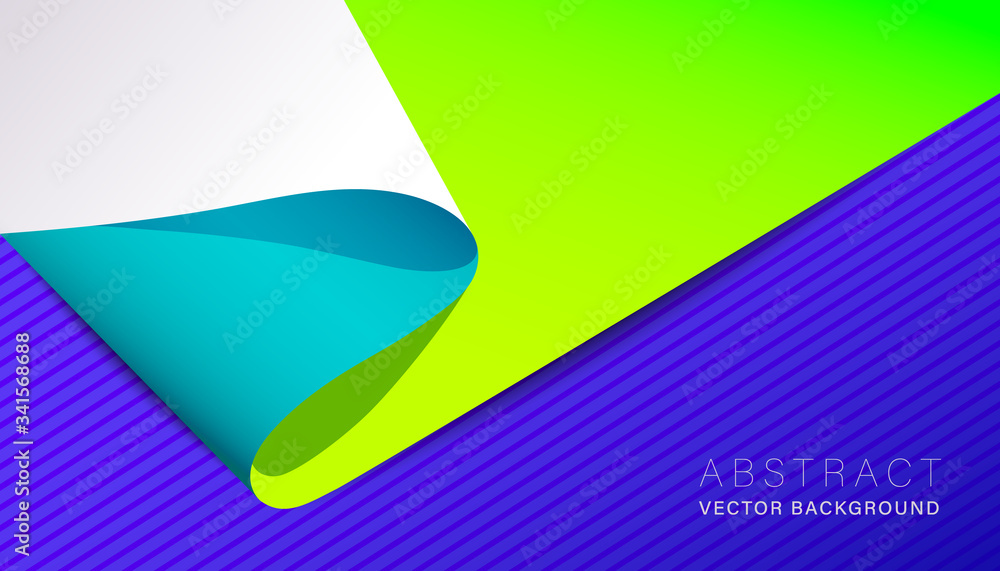 Poster abstract neon material design background with curled paper graphic. vector illustration. web wallpap