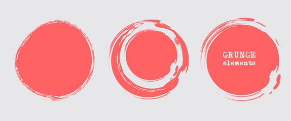 Set of grunge vector round and circle. Grunge background.