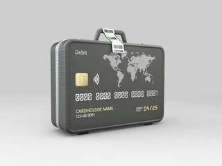 3d Illustration of Travel Bags Colored with credit card. Clipping path included