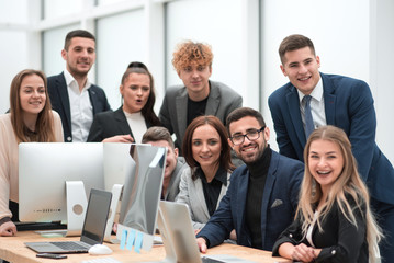 close up. team of young professionals near the desktop