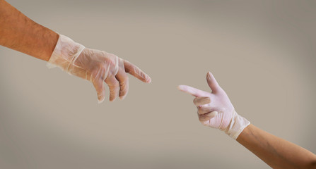 hands in gloves in touch, COVID love for couple