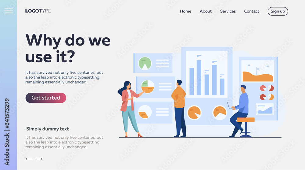 Aufkleber office workers analyzing and researching business data vector illustration. marketing analysts devel
