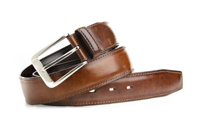 Brown leather belt rolls Isolated on white background.