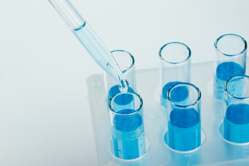 A pipette that adds fluid to one of several tubes. Lab tests