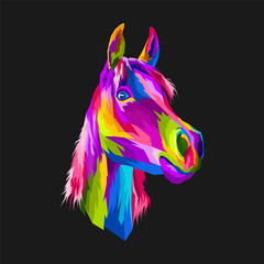 colorful horse pop art portrait vector style, can be used for, posters, t shirt design, painting, decoration, background, wallpaper, mural wall, coloring.