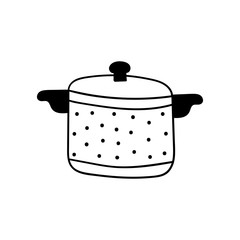 Vector doodle pan. Cooking, cooking utensils, dishes, home elements. Hand drawn illustration isolated on white background.
