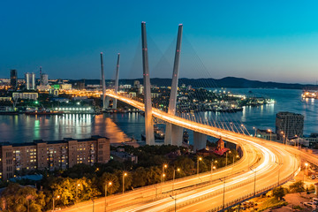 Urban landscape with views of the Golden bridge in the evening.