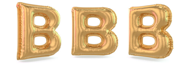 Capital letter B. Uppercase. Inflatable gold balloon on background. 3D