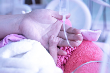 Newborn  in incubator ICU