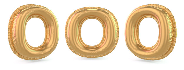 Capital letter O. Uppercase. Inflatable gold balloon on background. 3D