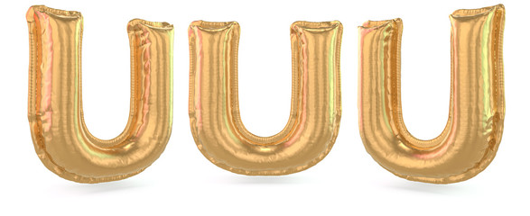 Capital letter U. Uppercase. Inflatable gold balloon on background. 3D © polesnoy