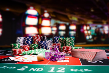 Casino set with Roulette, cards, dice and chips