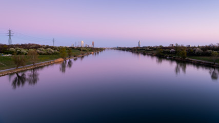 Vienna near river Danube on a clear evening in spring